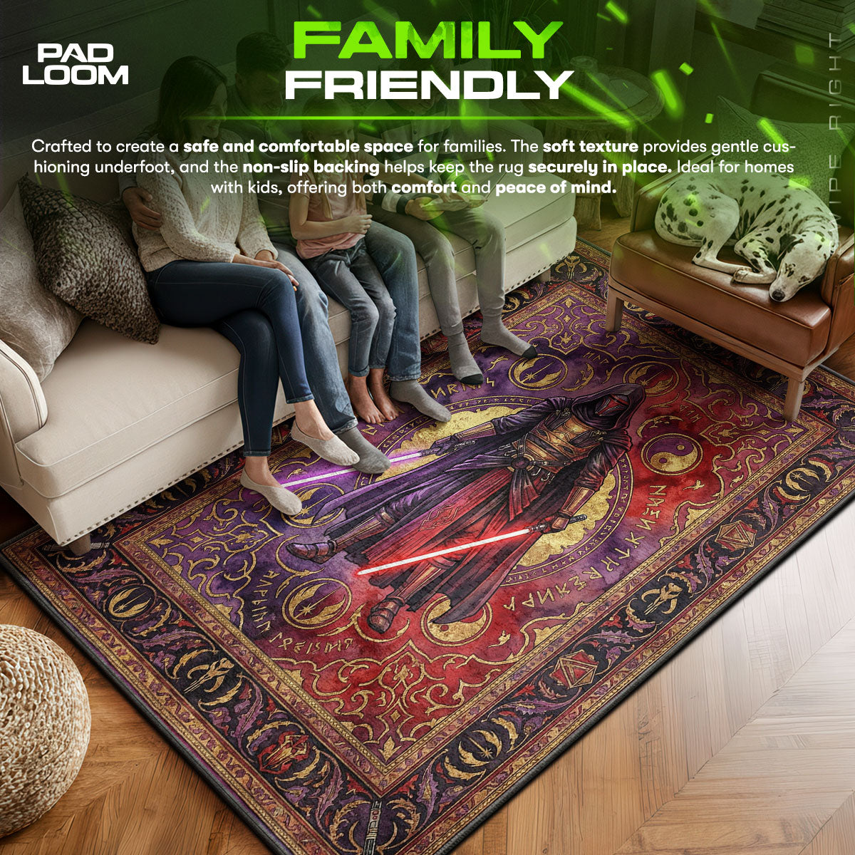 Revan area rug showing full home decor artwork