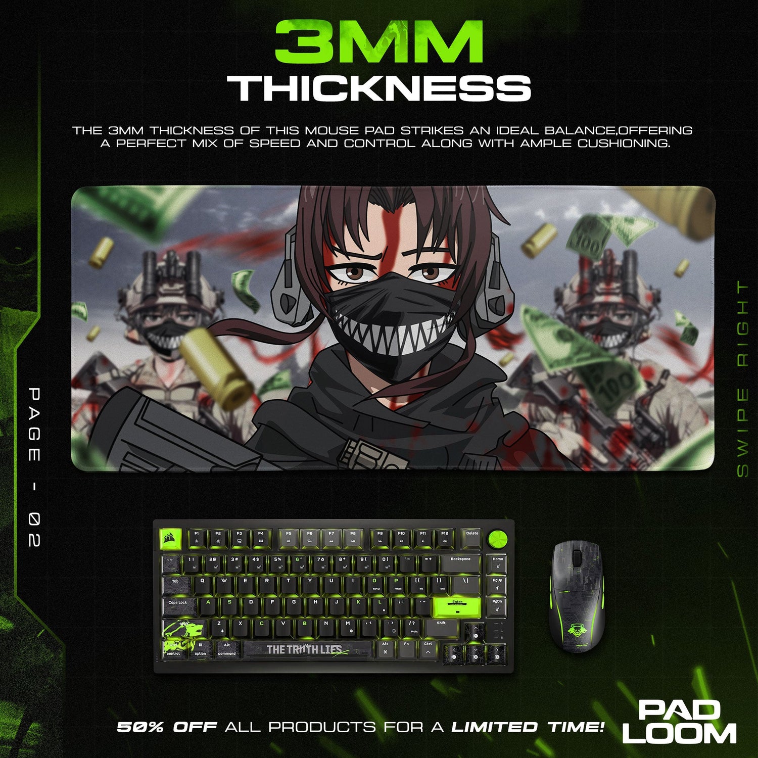 Revy Masked Fury Mouse Pad, Anime Gaming Desk Mat Padloom