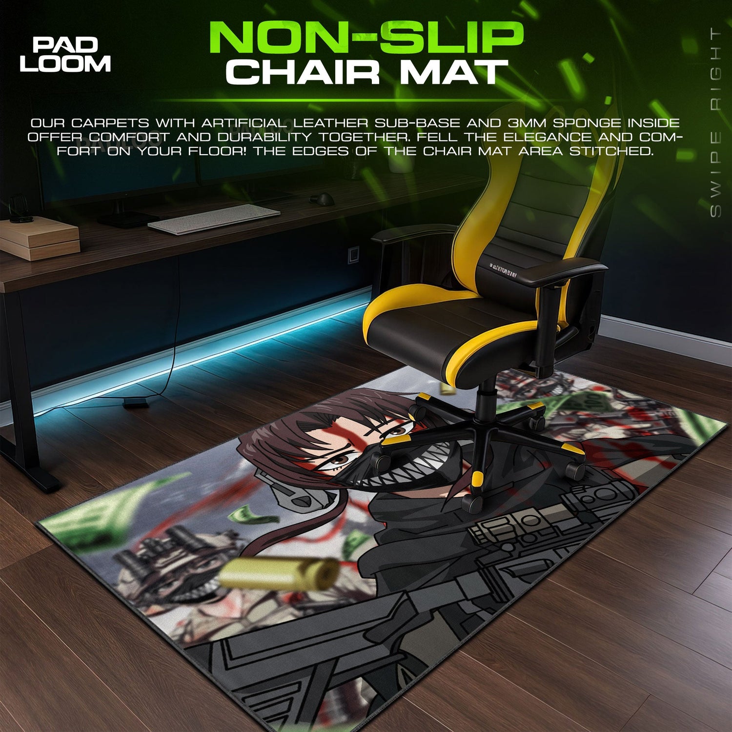 Revy Masked Fury Mouse Pad, Anime Gaming Desk Mat Padloom