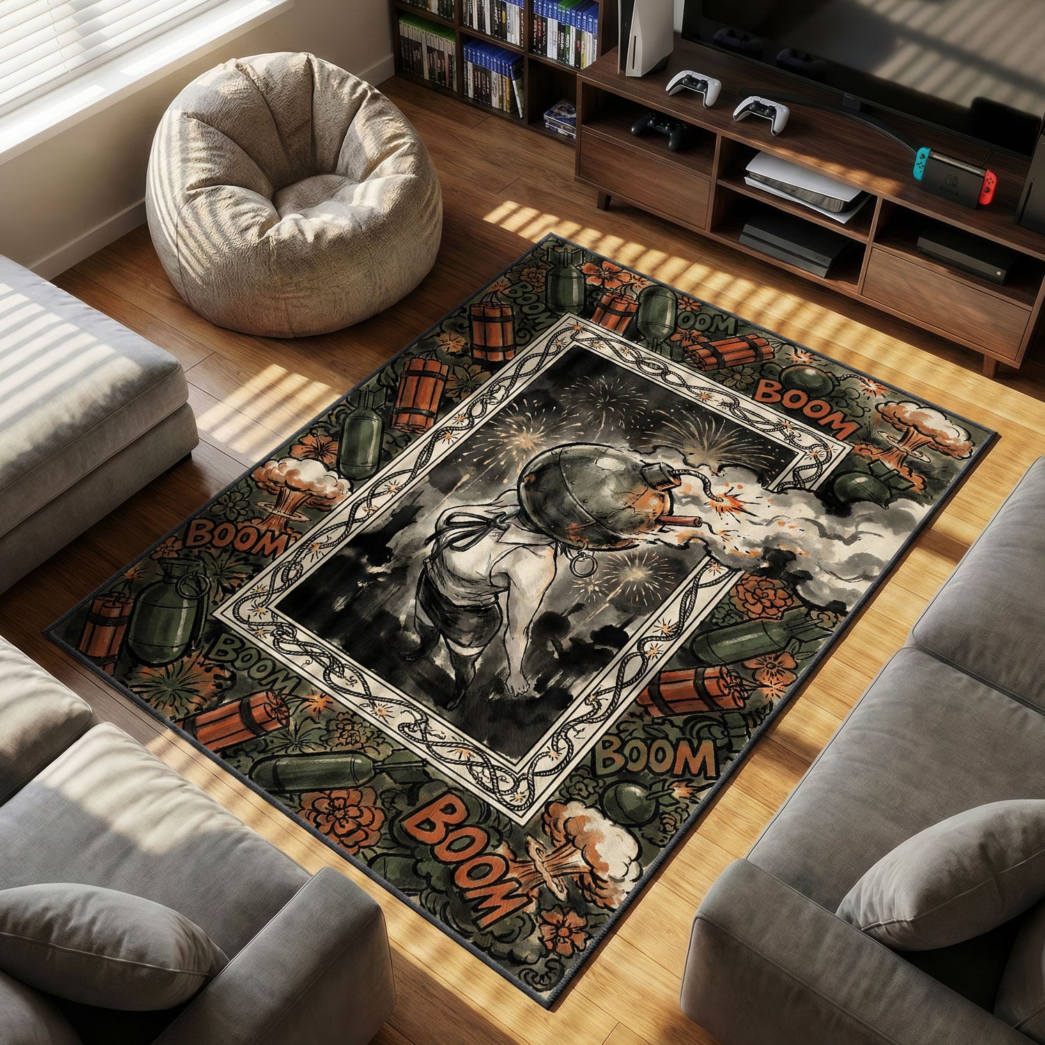 Reze Bomb themed area rug for home decor fans
