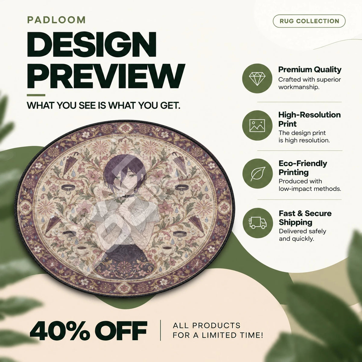Reze Rainy Chainsaw Man round rug full design preview