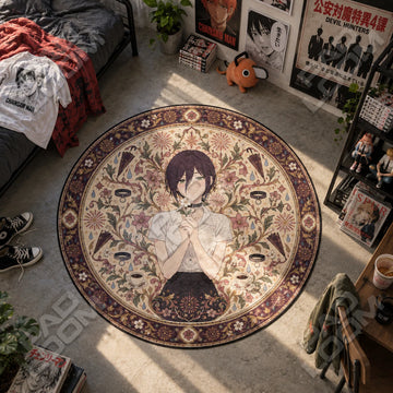 Reze Rainy Chainsaw Man round rug on a bedroom floor - Chainsaw Man chair mat