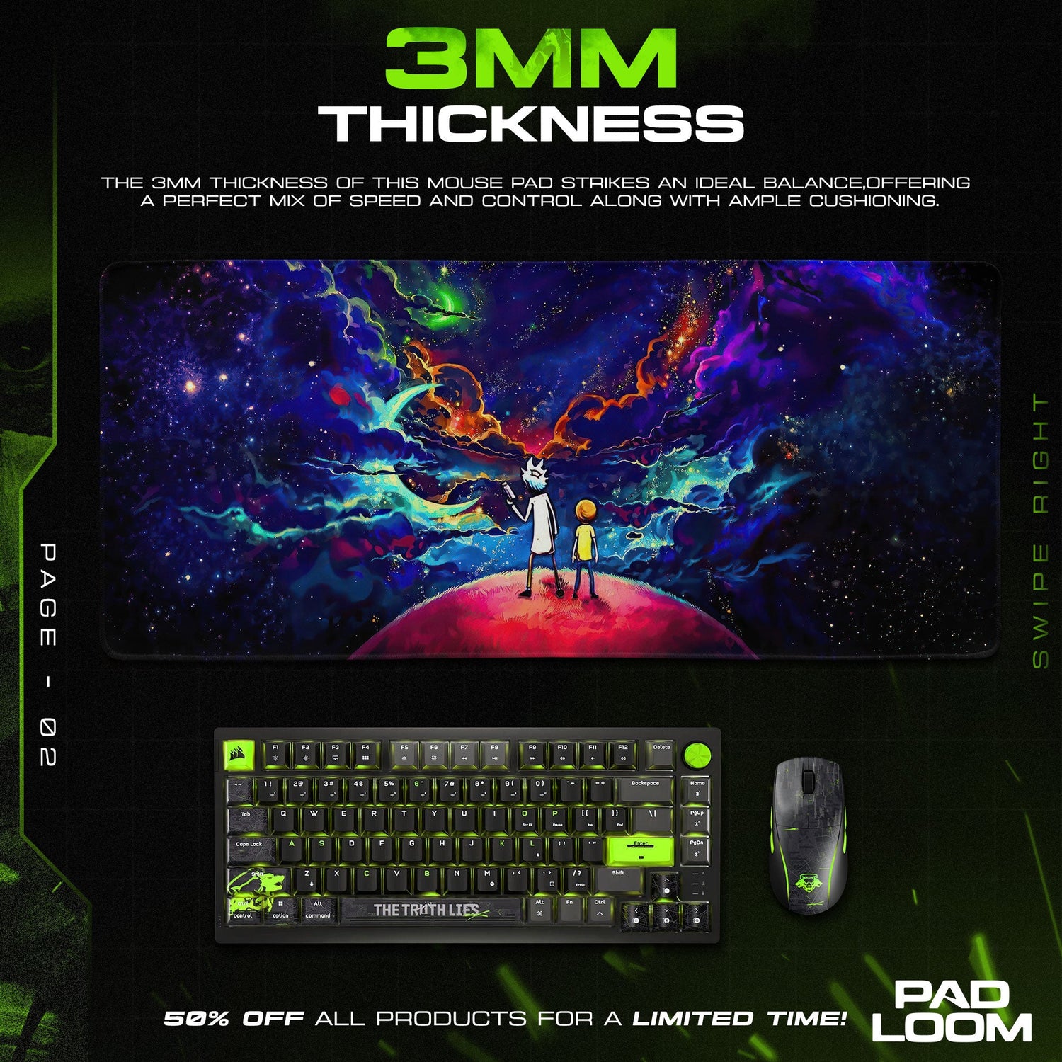 Rick and Morty Cosmic Journey Mouse Pad, Cartoon Gamer Desk Mat Padloom