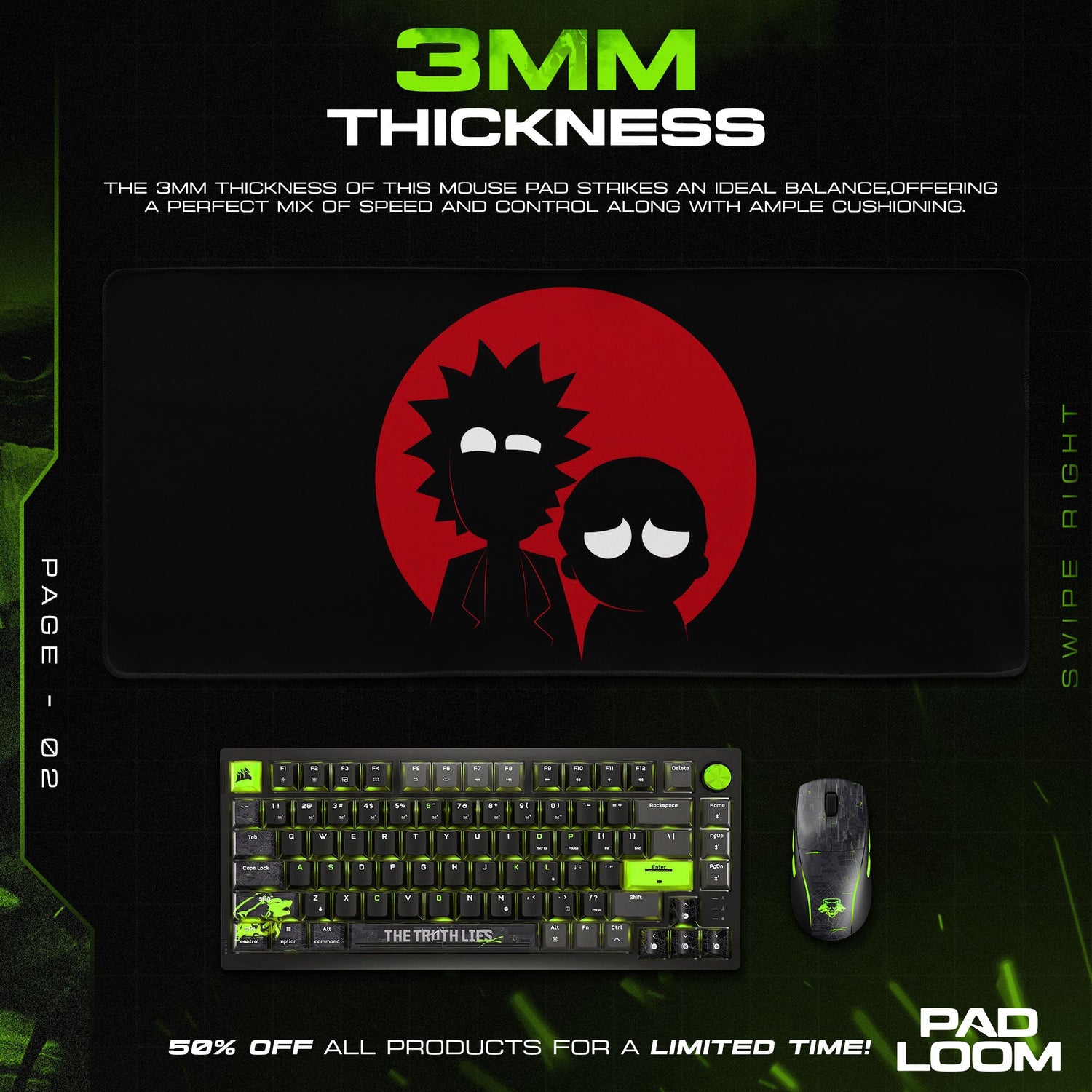 Rick and Morty Red Moon Mouse Pad, Cartoon Gamer Desk Mat Padloom