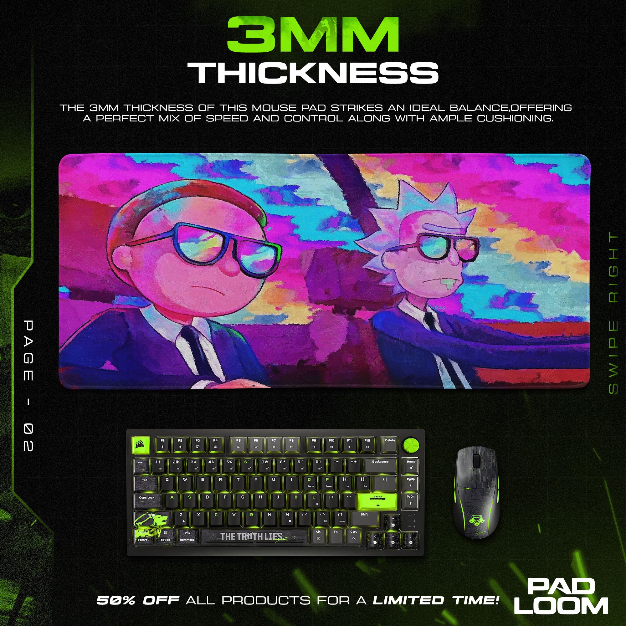 Rick and Morty Shades Mouse Pad, Cartoon Gamer Desk Mat