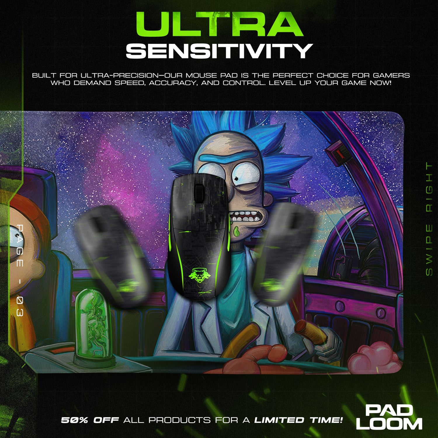 Rick and Morty Spaceship Mouse Pad, Cartoon Gamer Desk Mat Padloom