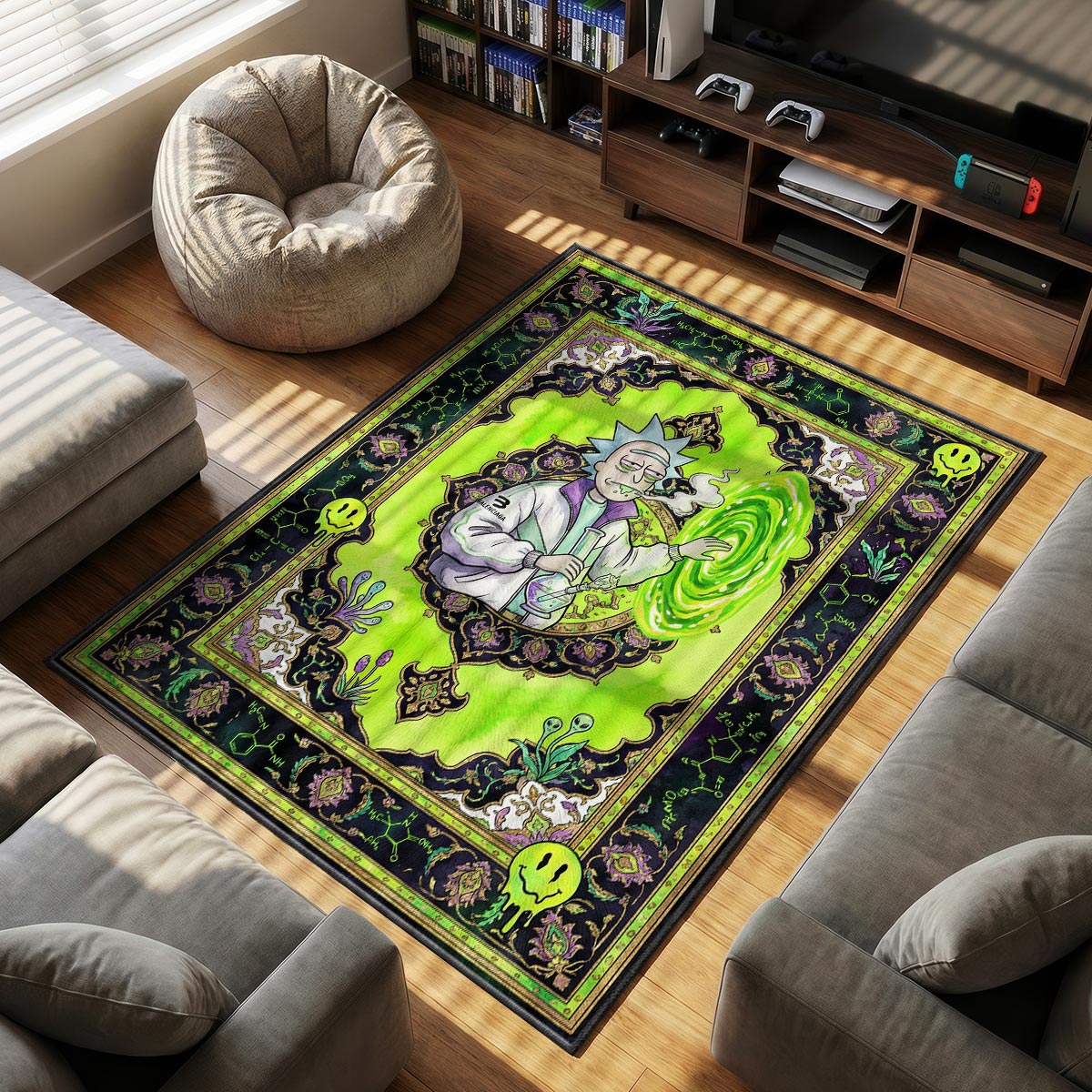 Rick Balenciaga themed area rug for home decor fans