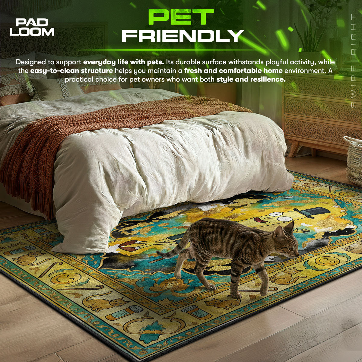 Rick Pixel themed area rug for home decor fans