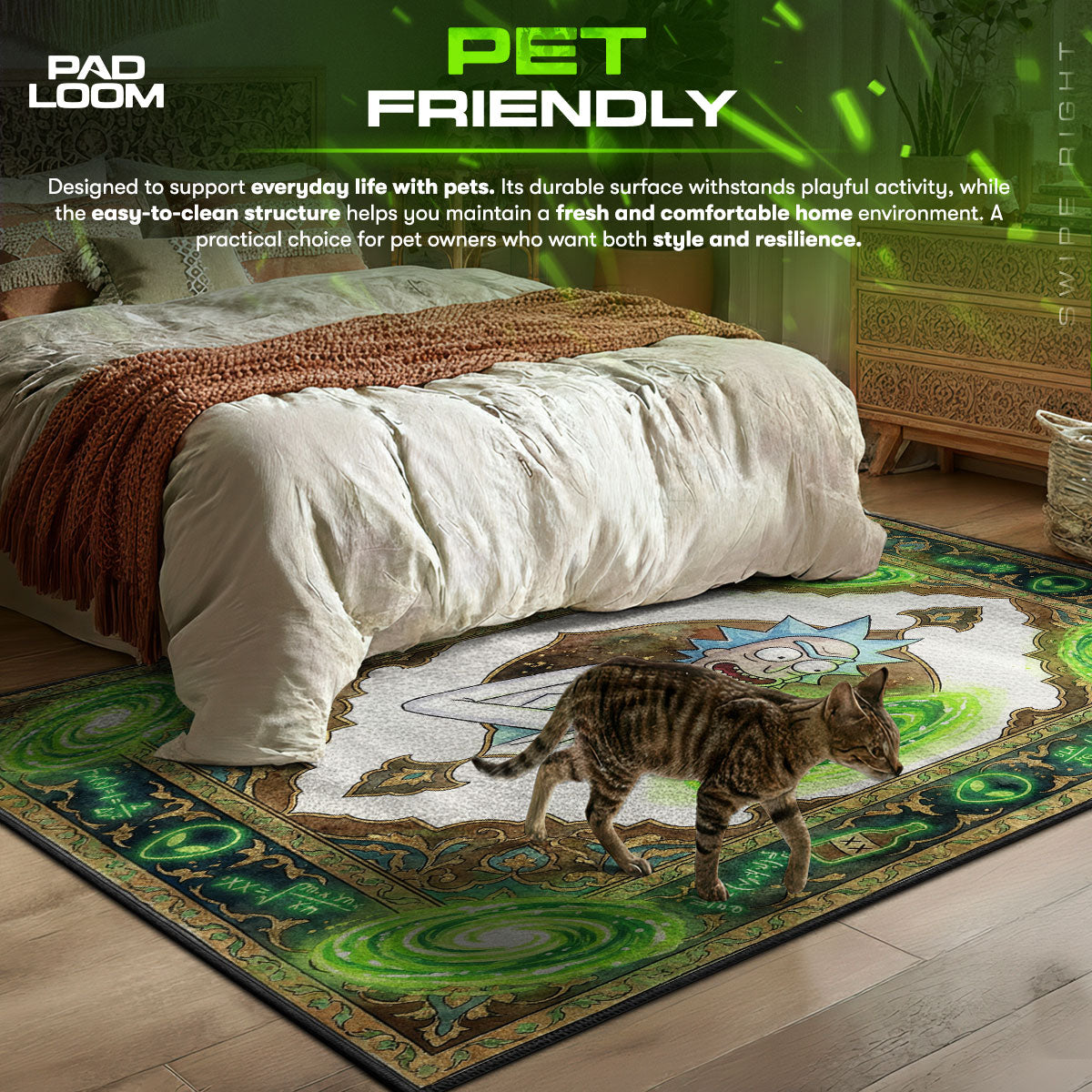 Rick Portal themed area rug for home decor fans