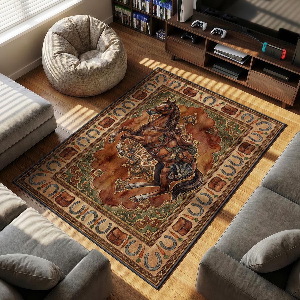 Roach Trophy themed area rug for home decor fans