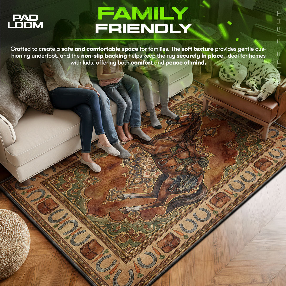 Roach area rug showing full home decor artwork