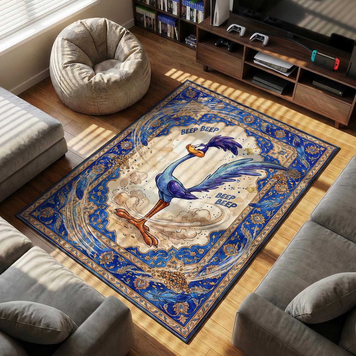 Road Runner themed area rug for home decor fans