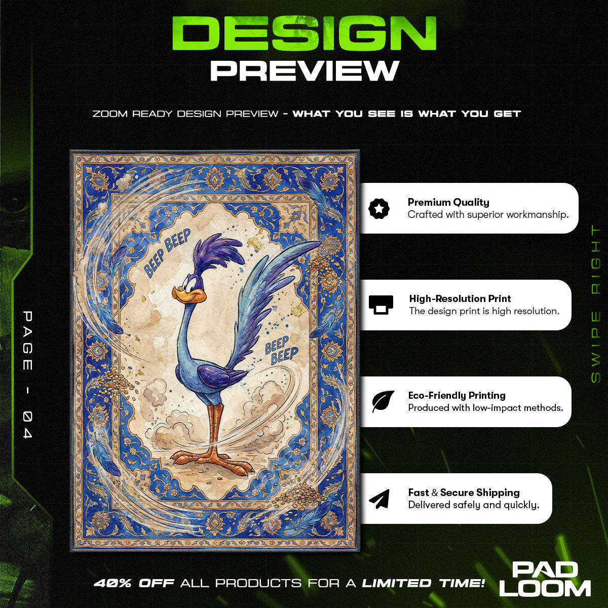 Floor character design printed on rug