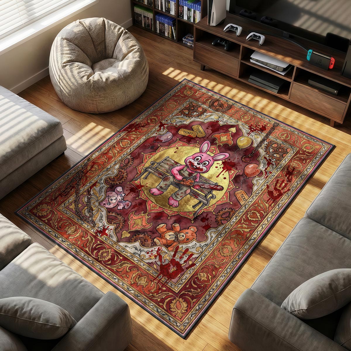 Robbie Rabbit themed area rug for home decor fans