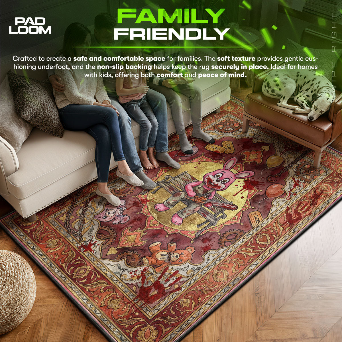Robbie area rug showing full home decor artwork