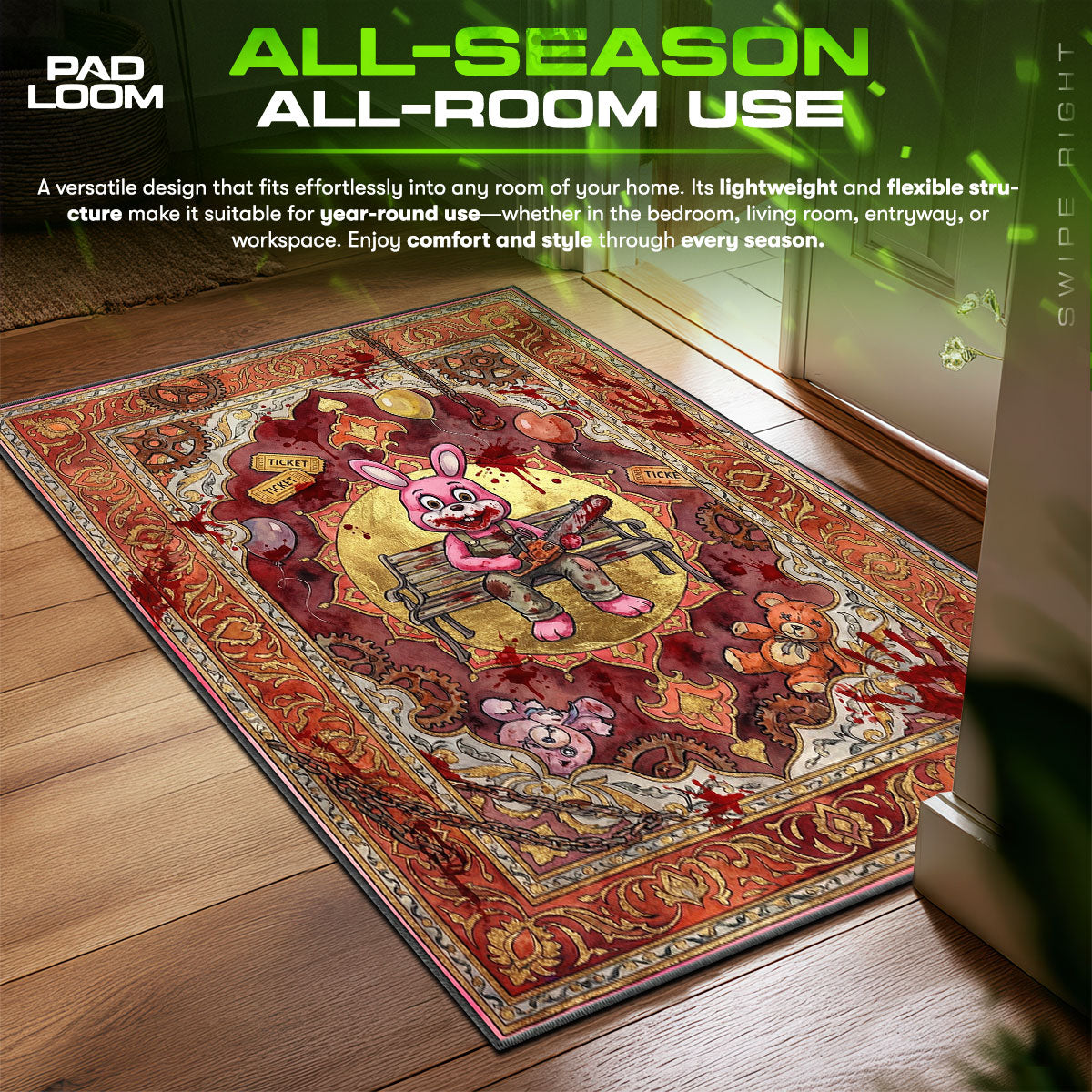 Robbie Rabbit Chainsaw Silent Hill Chair fan rug — premium quality print