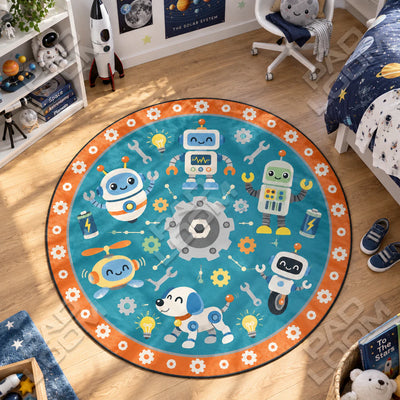 Roboter Zahnräder Runder Teppich - Kinderteppich rund