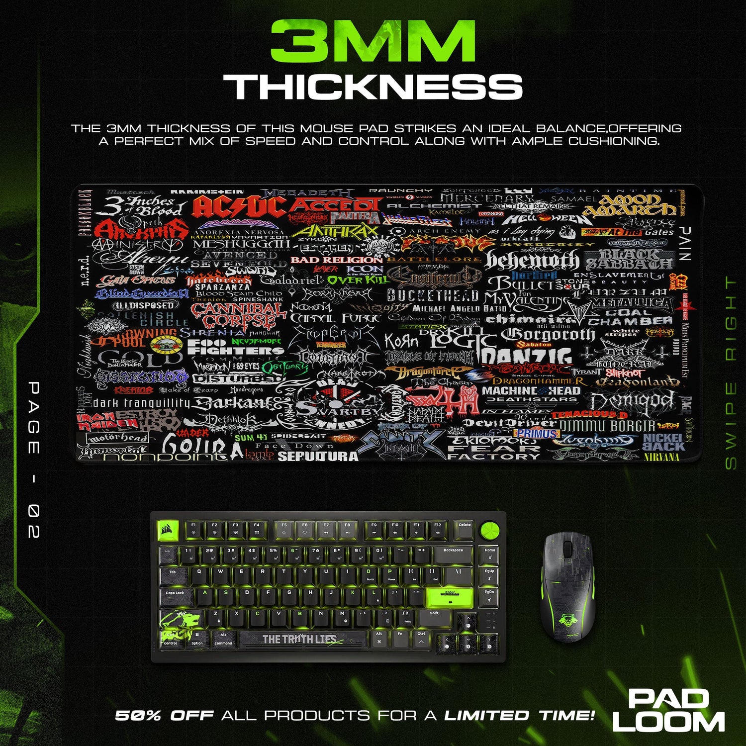 Rock Band Logos Mouse Pad, Heavy Metal Gamer Desk Mat Padloom