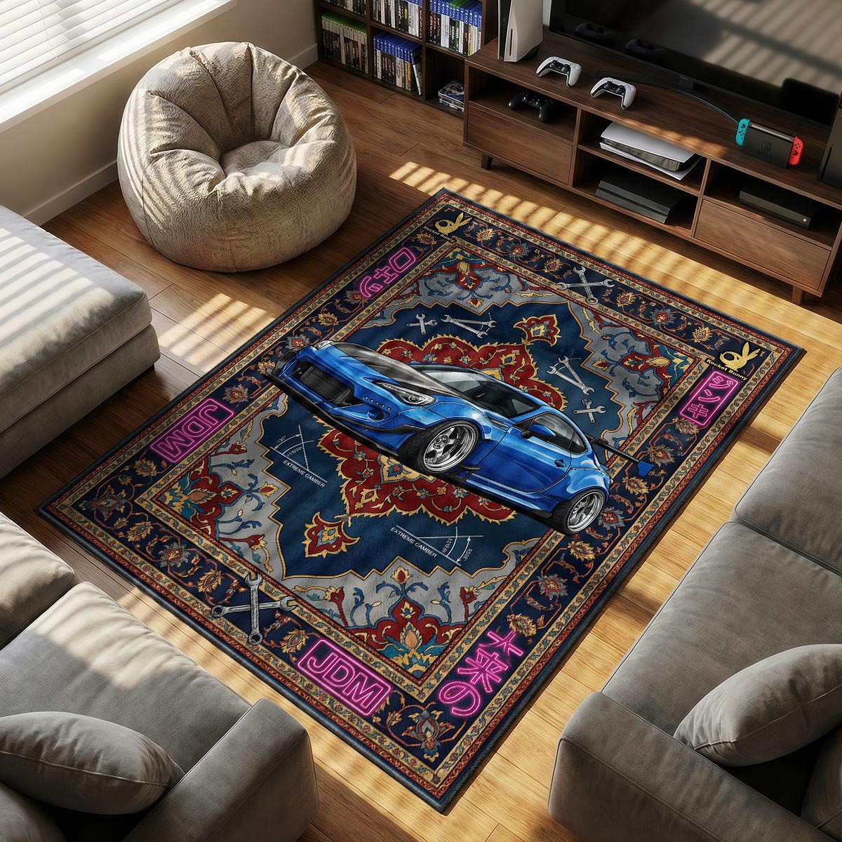 Rocket Bunny themed area rug for home decor fans