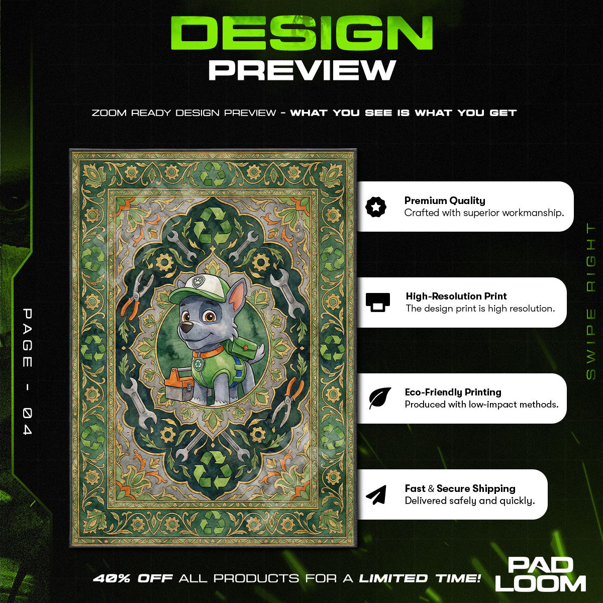 Bedroom character design printed on rug