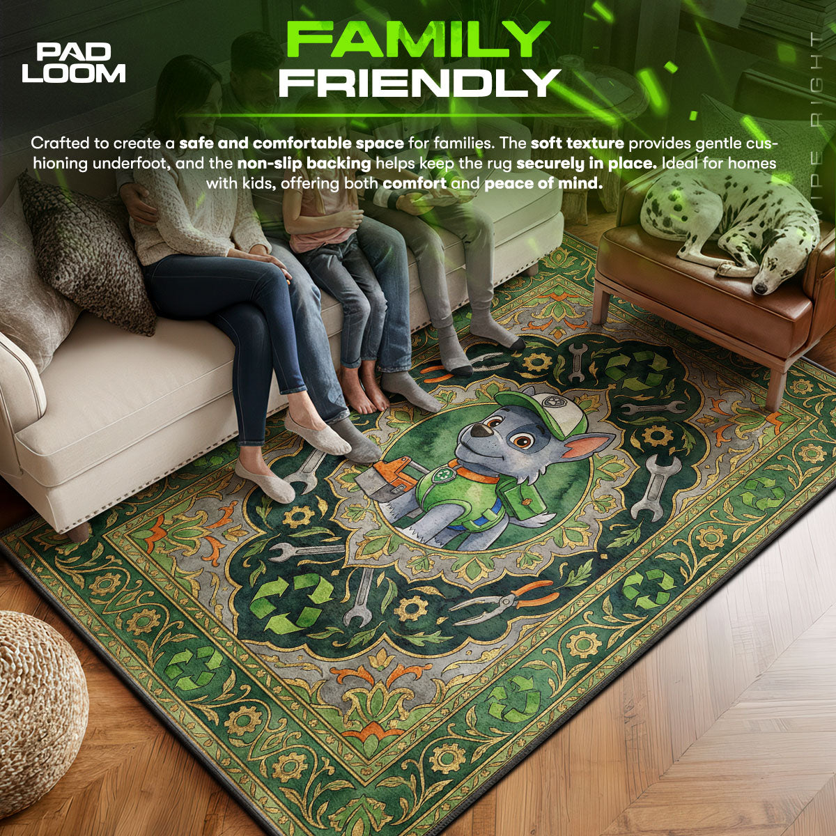 Rocky area rug showing full home decor artwork