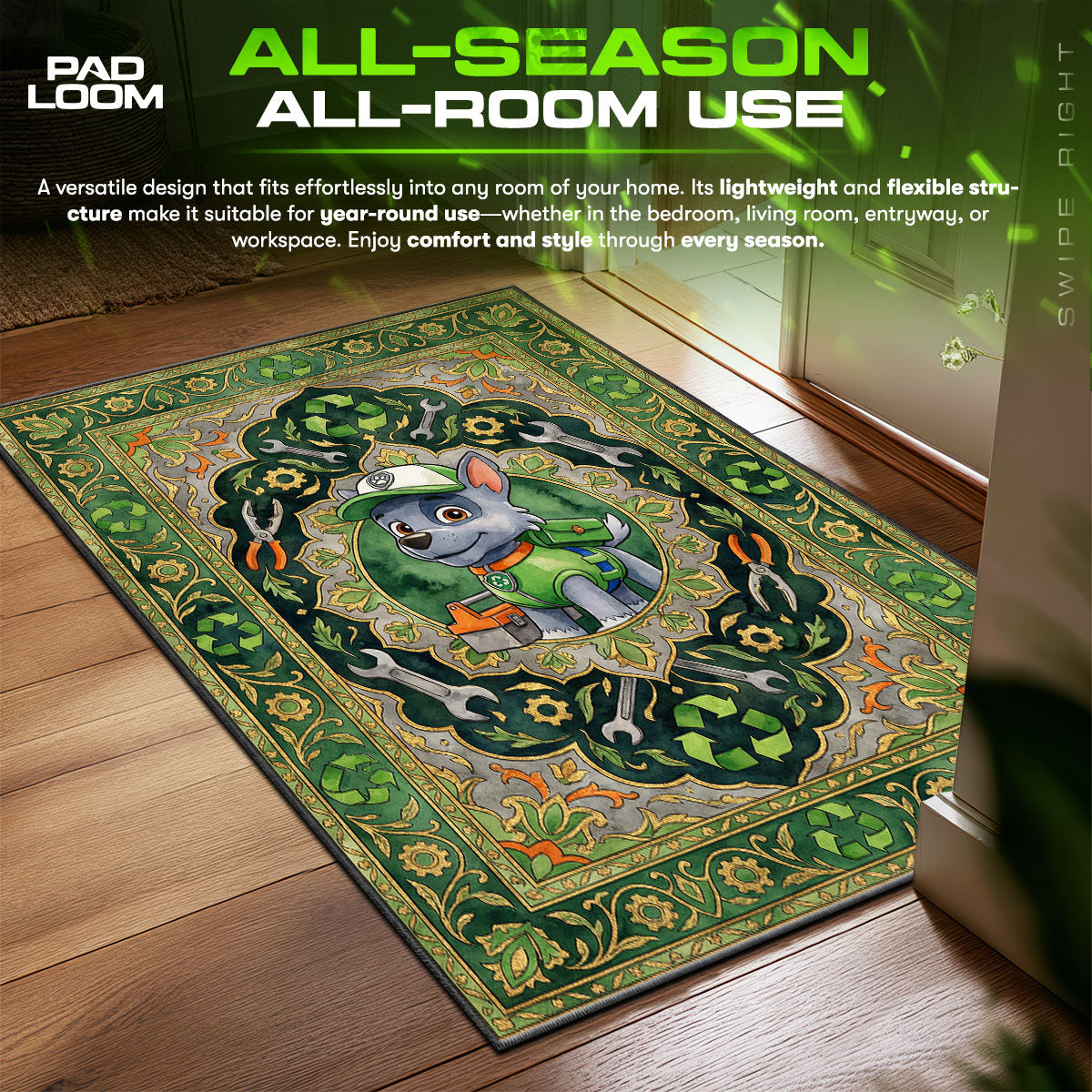Rocky Eco Pup PAW Patrol Kids Bedroom fan rug — premium quality print