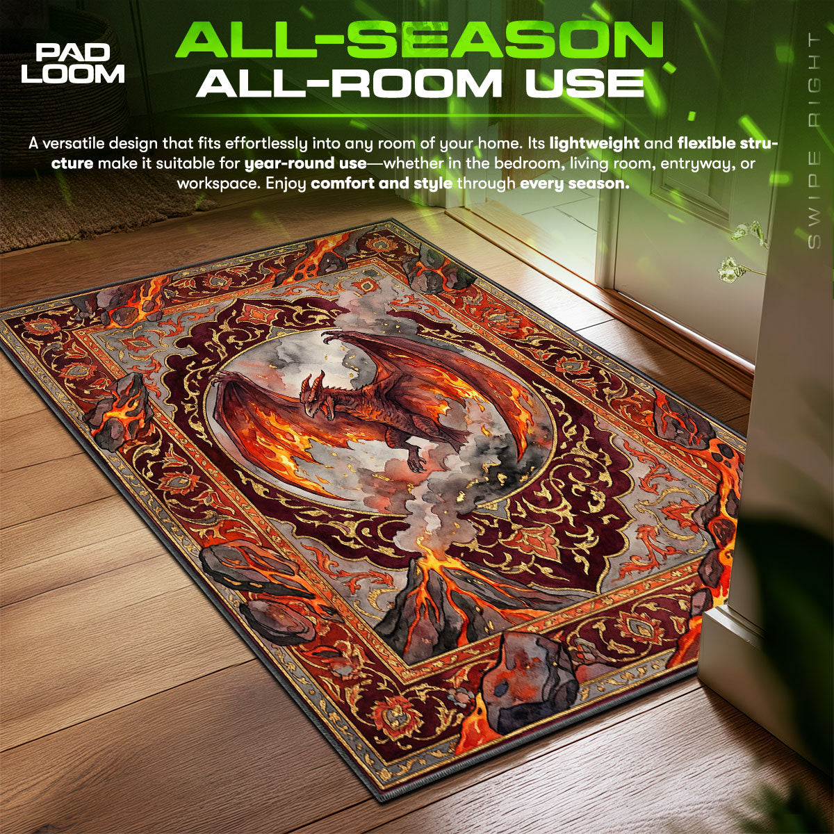 Rodan Volcano Fire Tapestry Monsterverse Room fan rug — premium quality print
