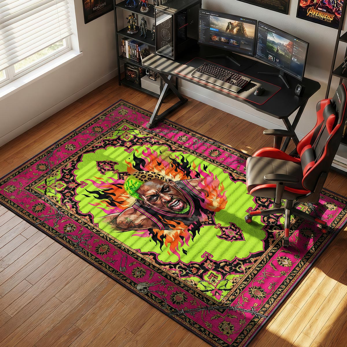 Rodman Neon Flames Baroque Hypebeast Floor rug — main product view