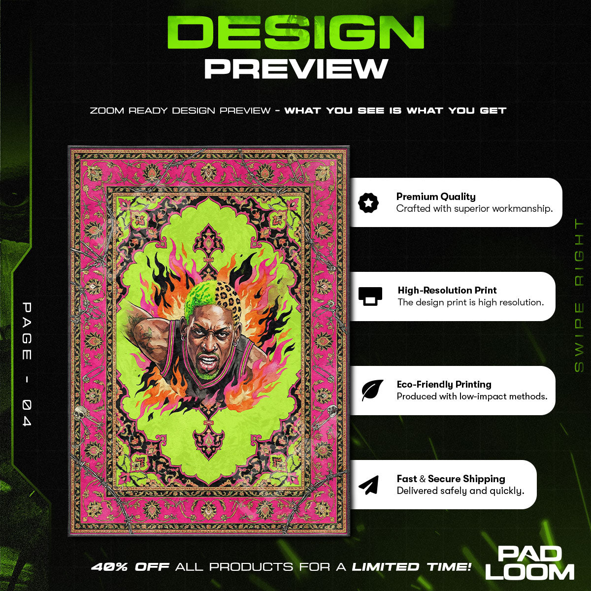 Floor character design printed on rug