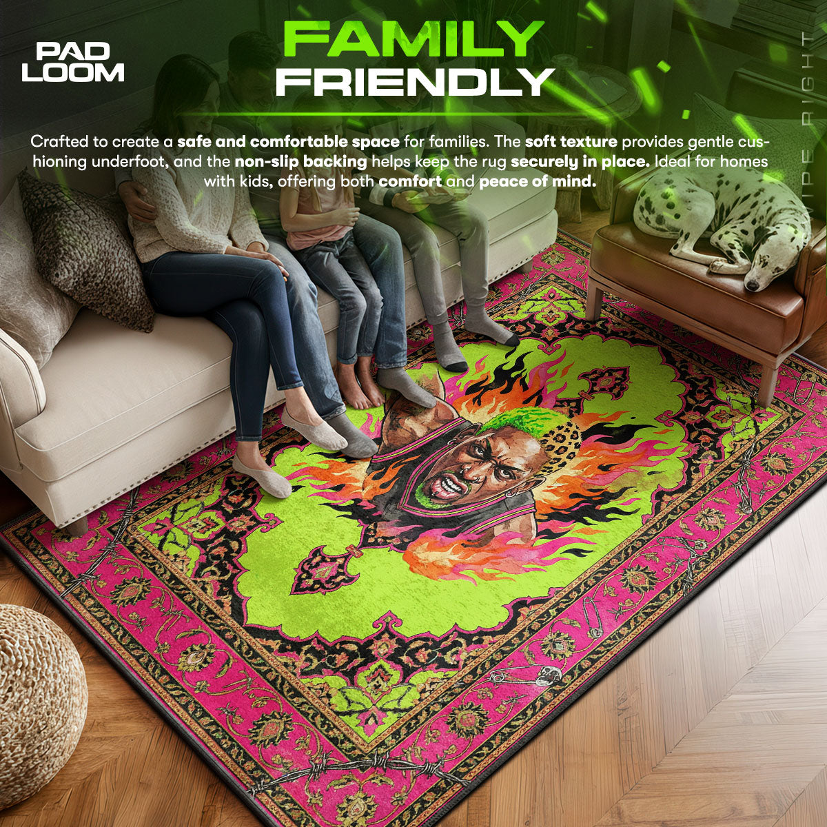 Rodman area rug showing full home decor artwork