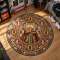 Rogal Dorn Fortress Warhammer 40k round rug in a styled room - Warhammer 40k chair mat