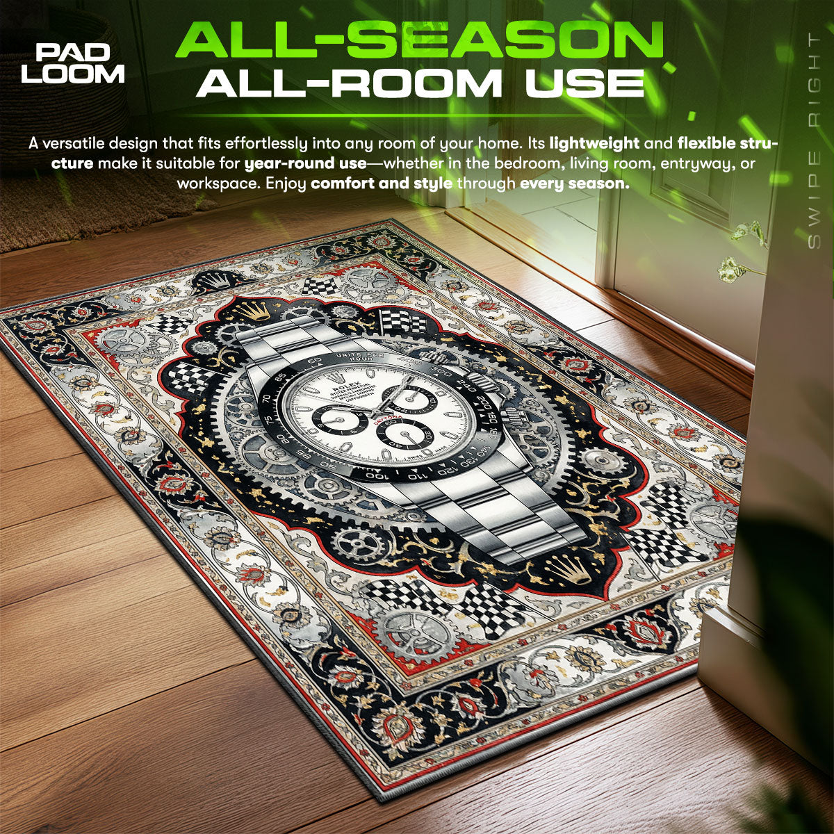 Rolex Daytona Panda Luxury Racing Floor fan rug — premium quality print