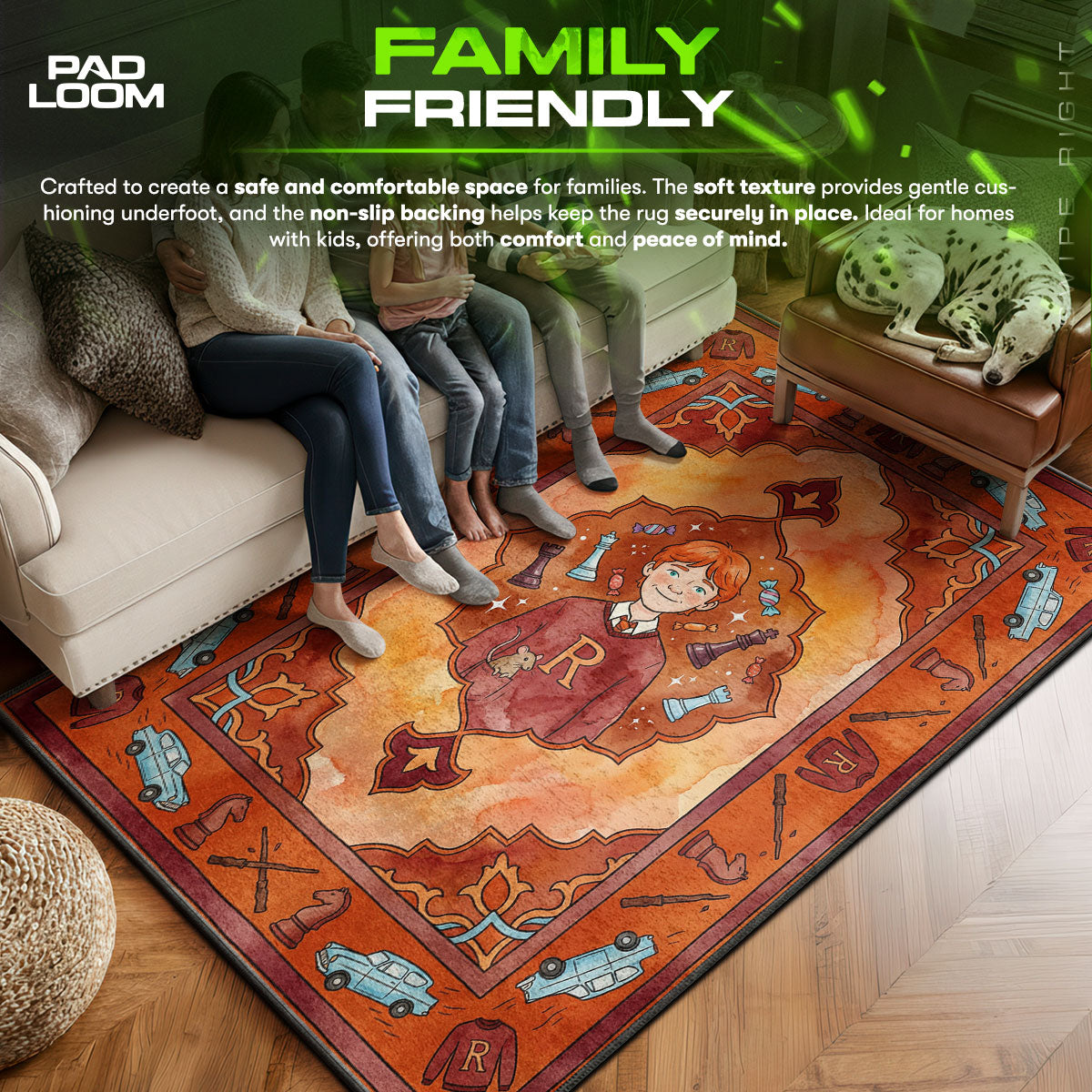 Ron area rug showing full home decor artwork