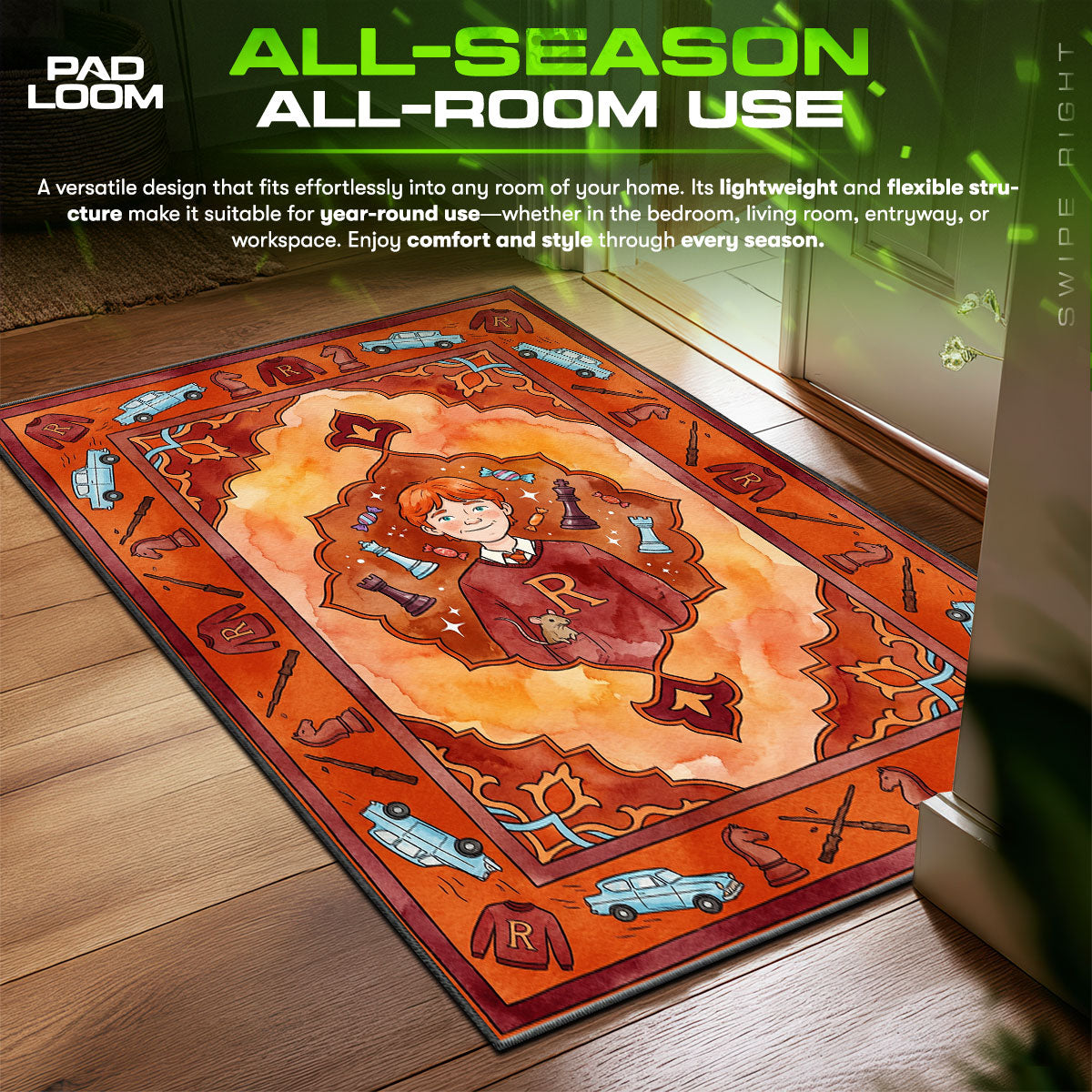 Ron Weasley Gryffindor Vibes Harry Potter Room fan rug — premium quality print