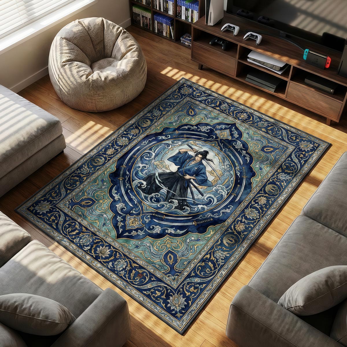 Ronin Ocean themed area rug for home decor fans