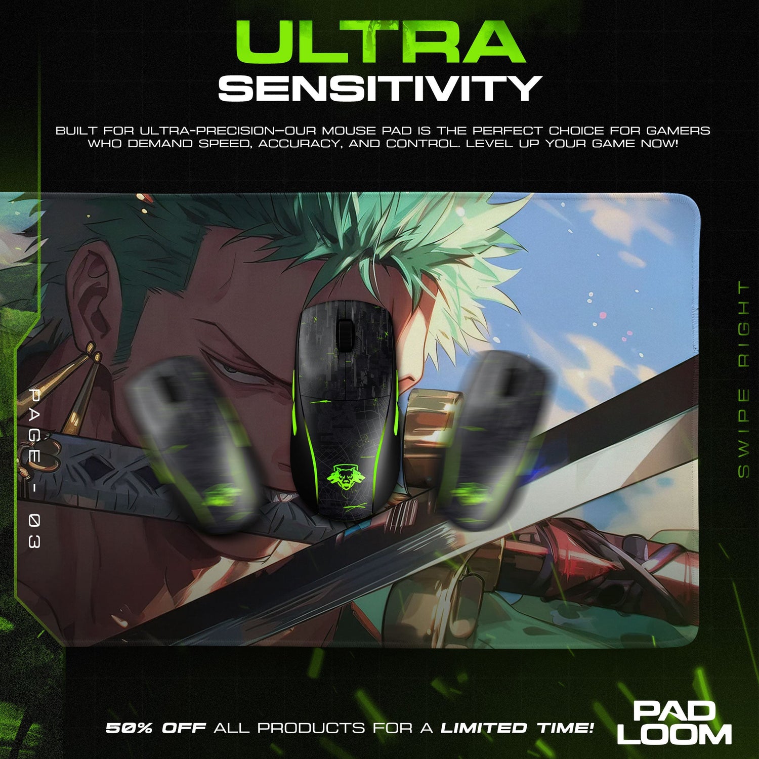 Roronoa Zoro Mouse Pad - Blade Focus Anime Desk Mat Padloom