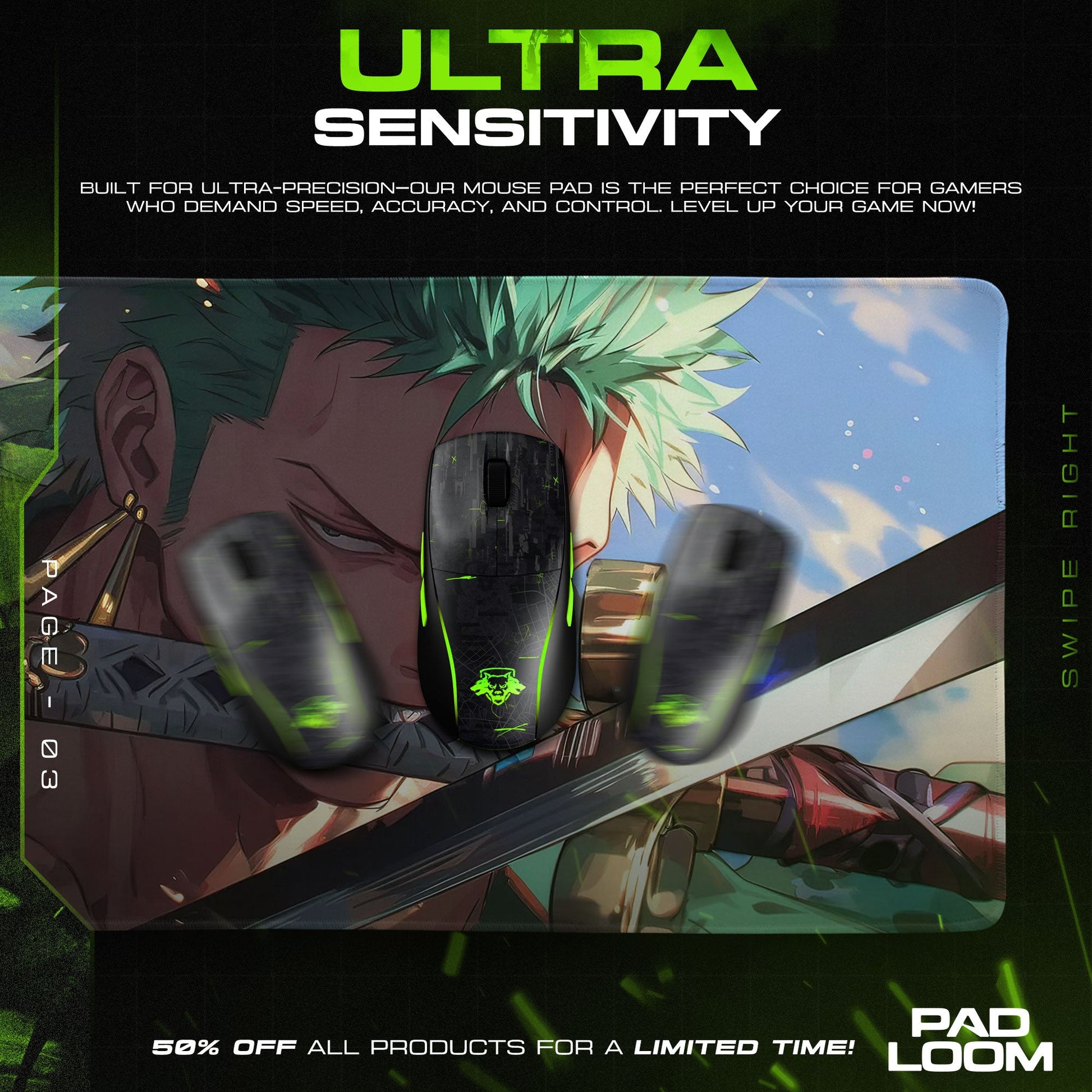 Roronoa Zoro Mouse Pad - Blade Focus Anime Desk Mat Padloom