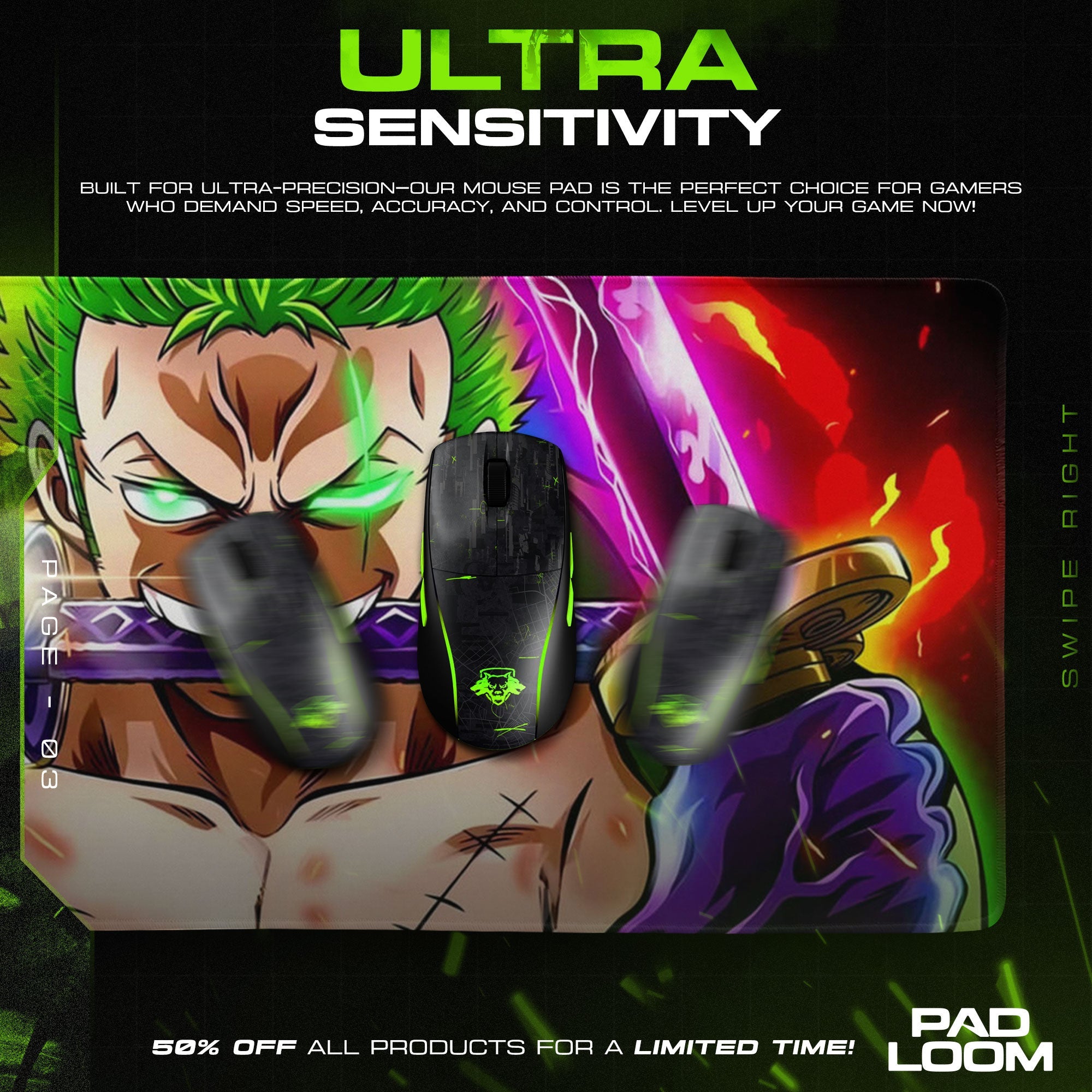 Roronoa Zoro Mouse Pad - Demon Aura Anime Desk Mat – Padloom