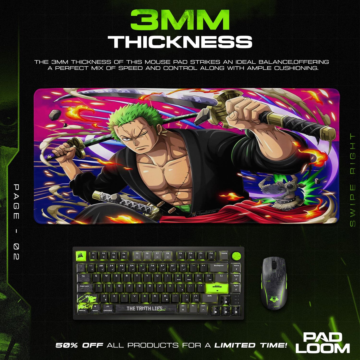 Roronoa Zoro Mouse Pad - King of Hell Anime Desk Mat Padloom