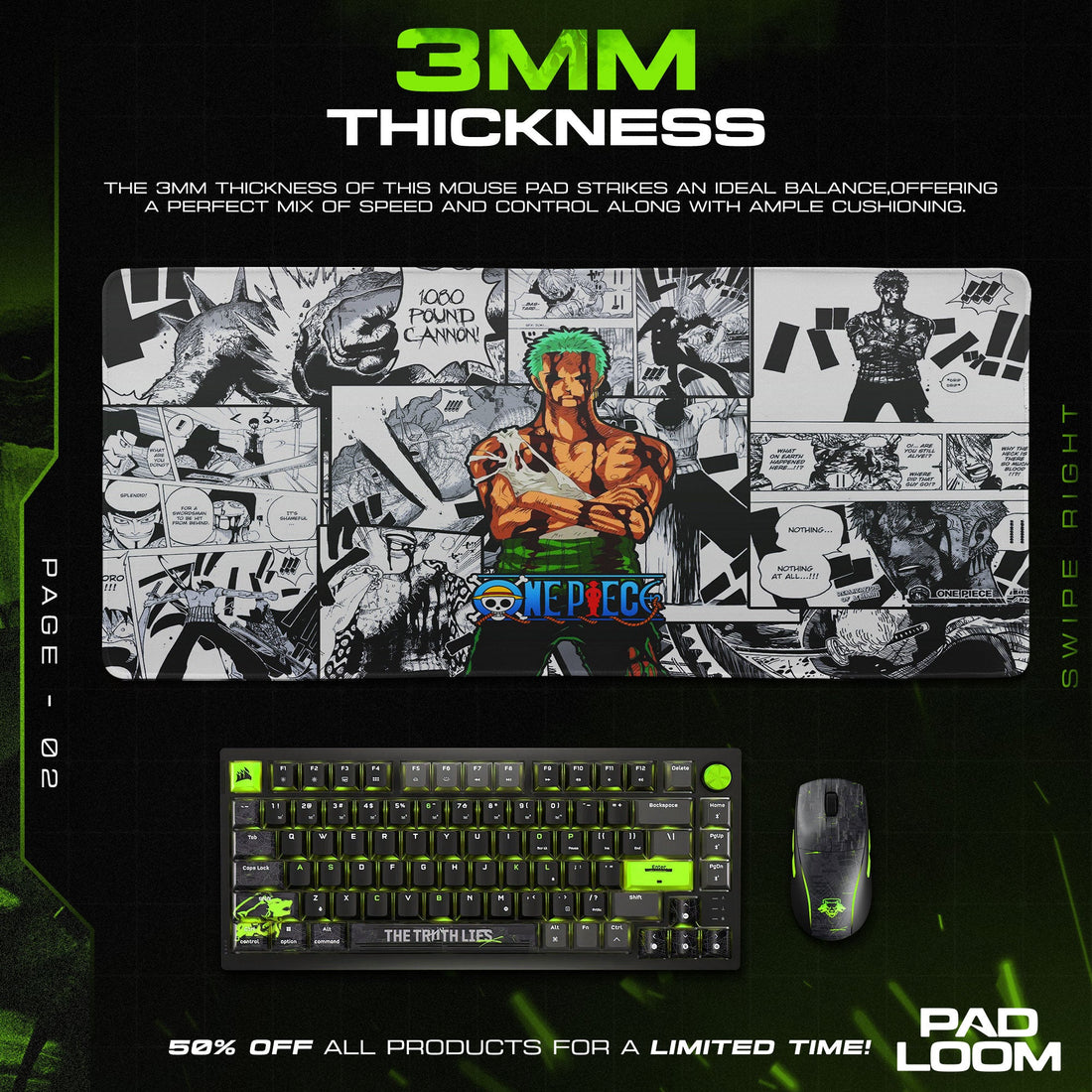 Roronoa Zoro Mouse Pad - Manga Strike Anime Desk Mat Padloom