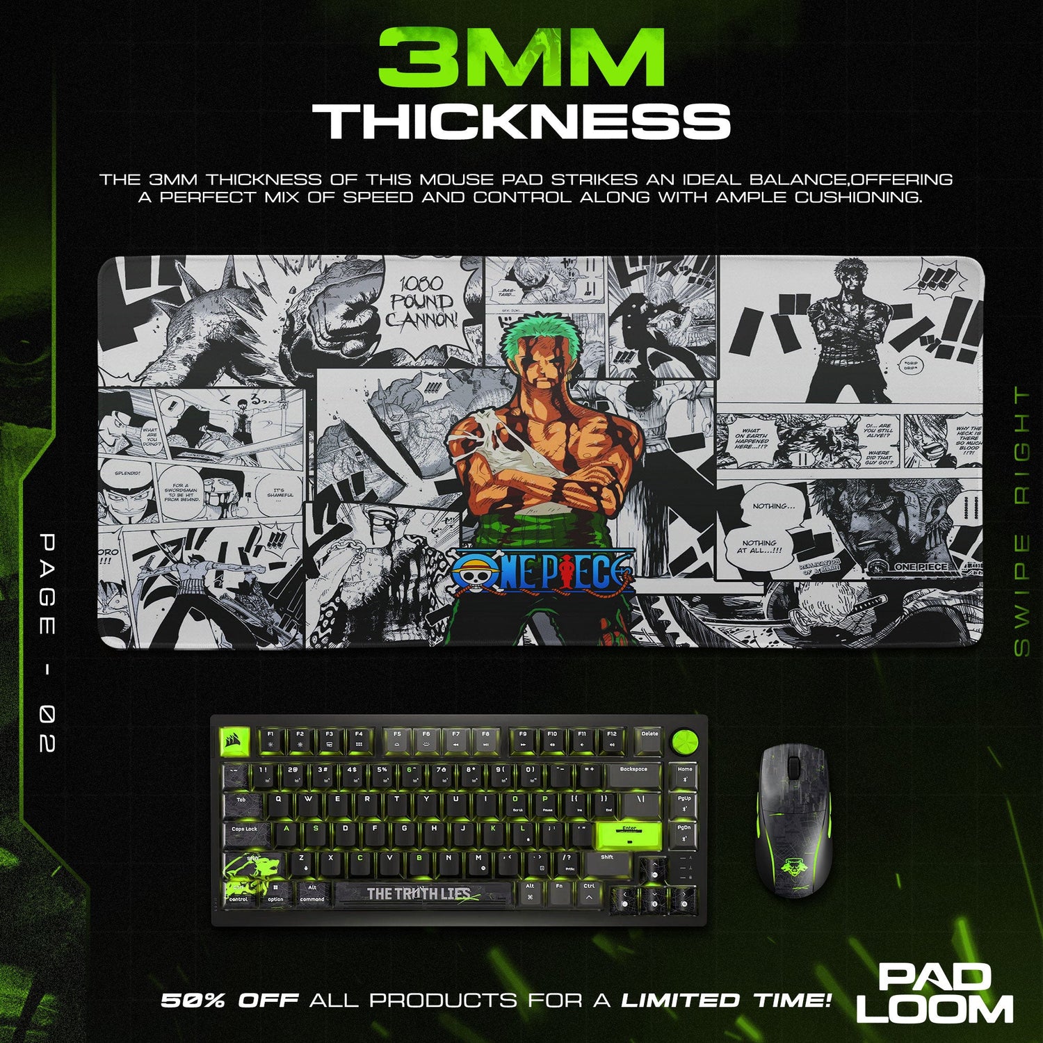 Roronoa Zoro Mouse Pad - Manga Strike Anime Desk Mat Padloom