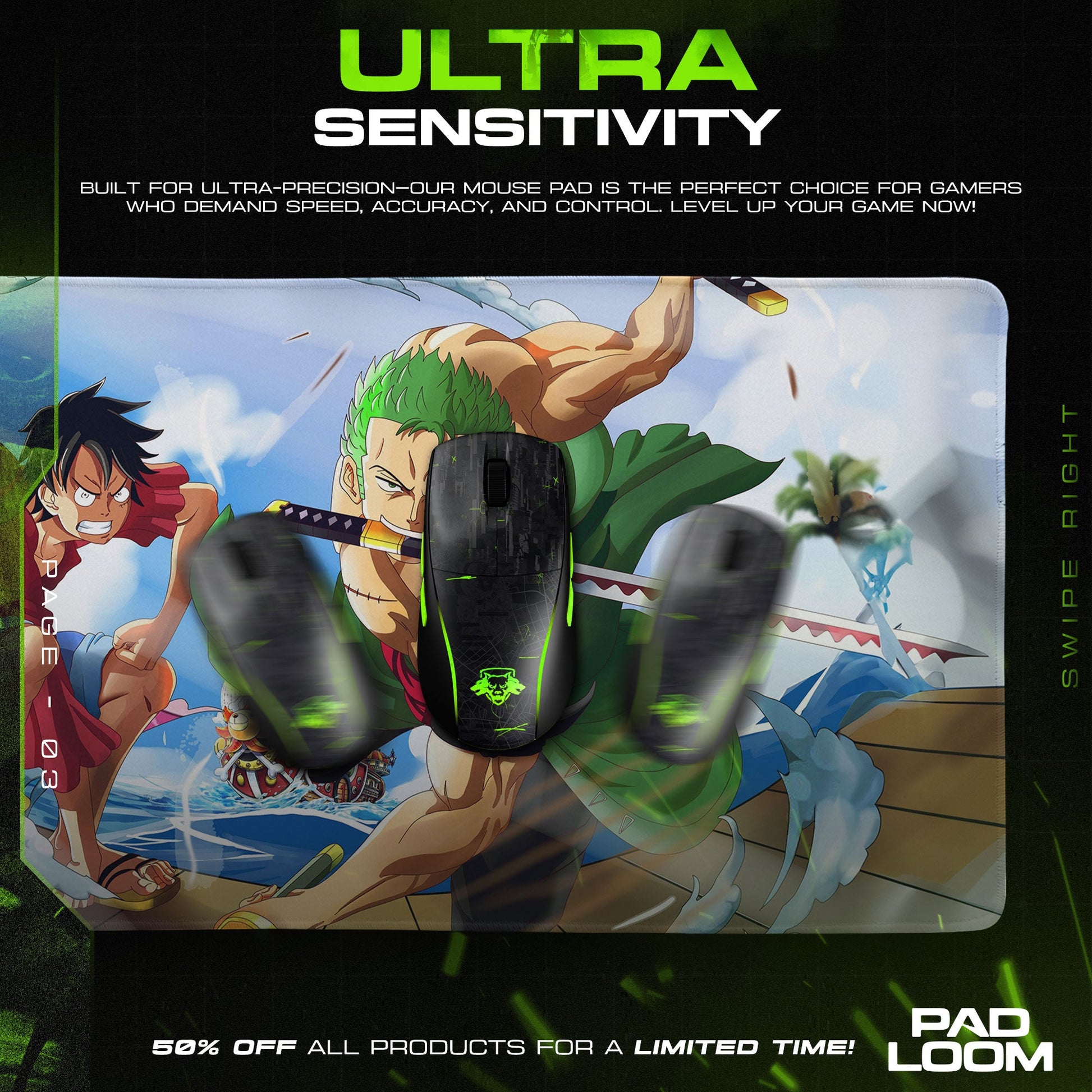 Roronoa Zoro Mouse Pad - Straw Hat Duo Anime Desk Mat Padloom