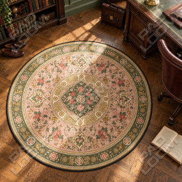 Rose Blush floral round rug in a styled room - floral circle area rug