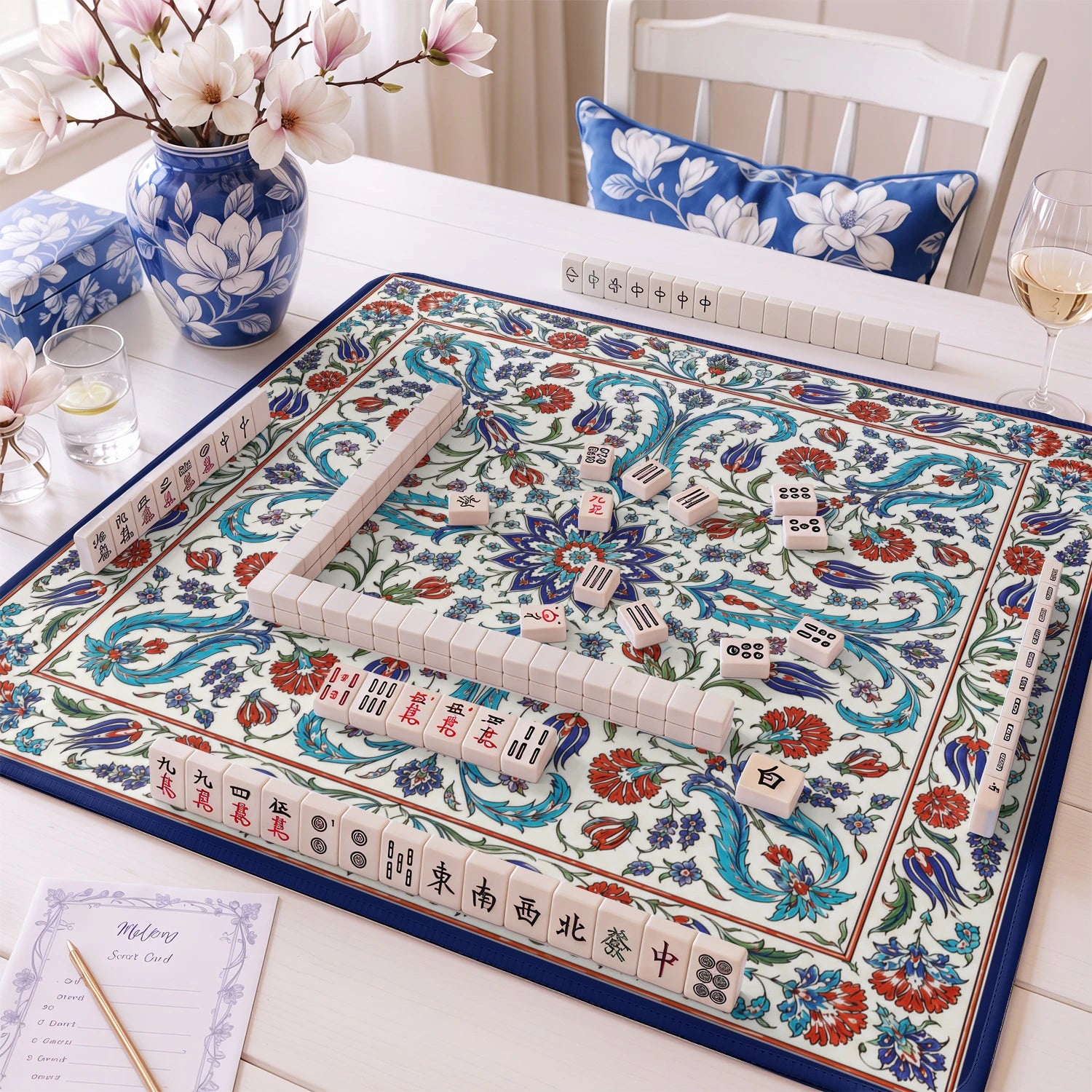 Rose Marble Mahjong Mat - Mah Jongg Table Mat