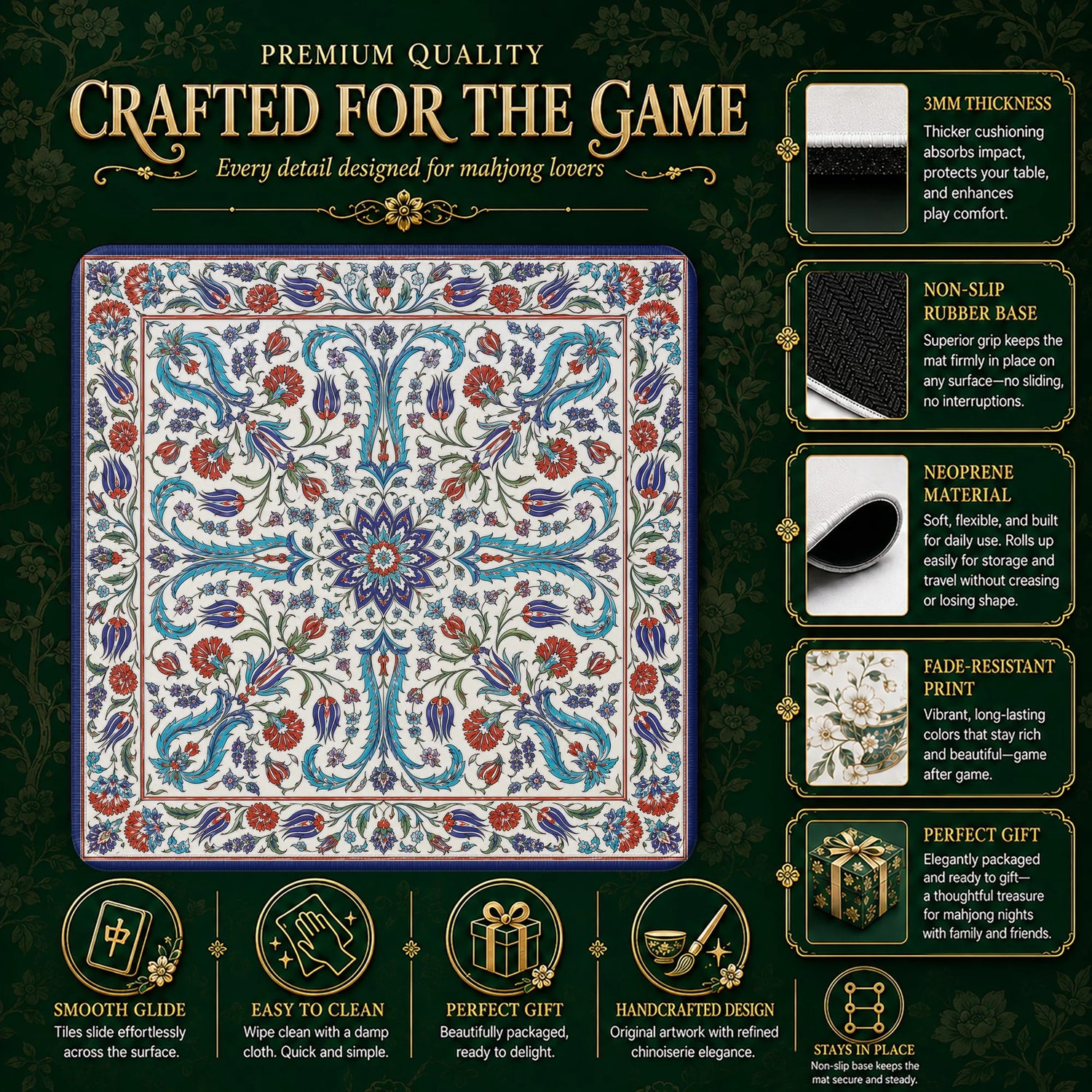 Rose Marble Mahjong Mat - Mah Jongg Table Mat