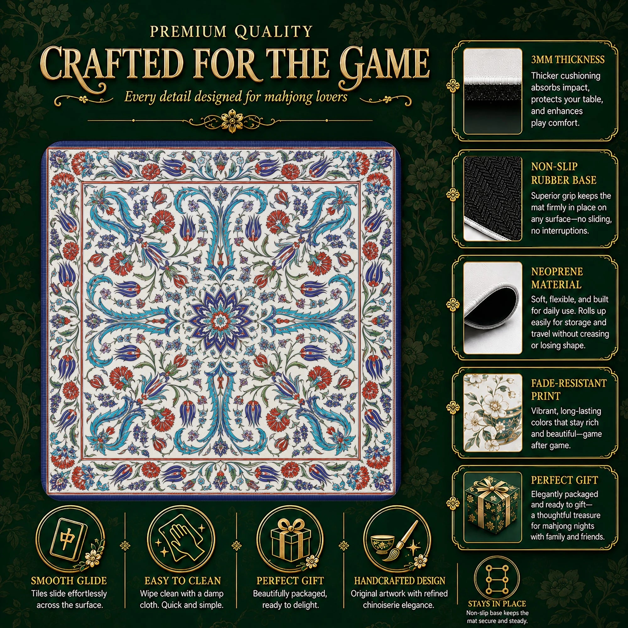 Rose Marble Mahjong Mat - Mah Jongg Table Mat