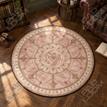 Rose Marble Round Rug - Mandala Circle Area Rug