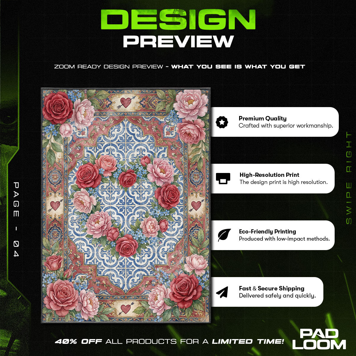 Rose & Peony Heart Valentine's Day Area rug — main product view