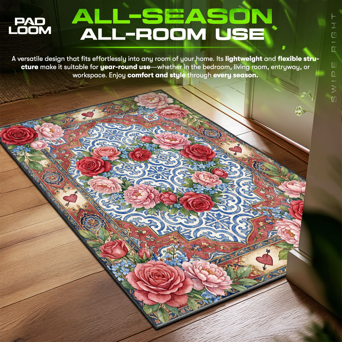 Detailed close-up of Rose rug pattern