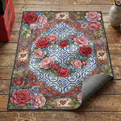 Rose & Peony Heart Rug — Valentine's Day Area Rug